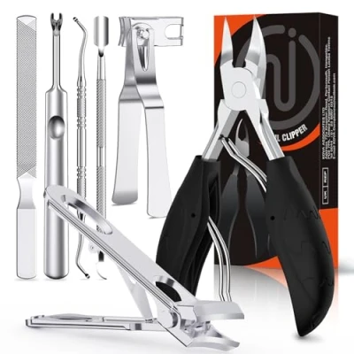 Image of INXEN Nail Clippers for Men with Catcher, Sharp of No Splash Self Collecting, Stainless Steel Heavy Duty Toenail Fingernail，Black
