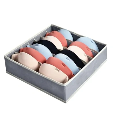 Image of AiQInu Bra Organiser Storage Box, 7 Cell Foldable Drawer for Bra, Wardrobe Divider Underwear Storing Bras, Socks and Ties