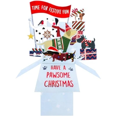 Image of Clever Cubes Pop Up Have A Pawsome Christmas Dogs Card 3D Xmas XCU010