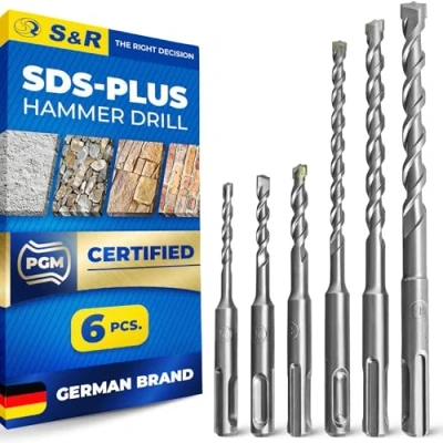 Image of S&amp;R SDS Plus Concrete Drill Bit Set, (6 Pieces): 5,6,8 x 100; 6, 8, 10 160 mm,for concrete, masonry, stone