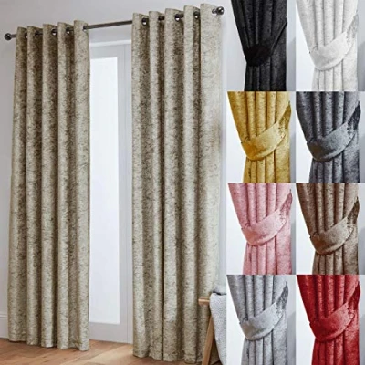 Image of John Aird Crushed Velvet Fully Lined Eyelet Curtains (Cream, 46&quot; Wide x 54&quot; Drop)