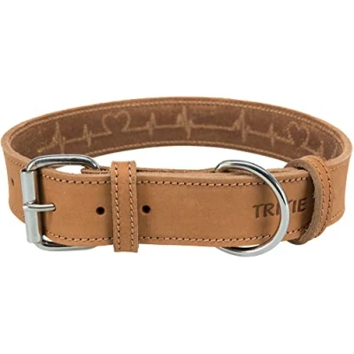 Image of TRIXIE Rustic fatleather collar Heartbeat, L XL: 55 65 cm/40 mm, brown, 0.199 kg