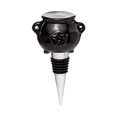 Image of Puckator Ceramic Cauldron with Pentagram Bottle Stopper Wine for Prosecco and Glass Topper Funny Gifts Lover Red Accessories