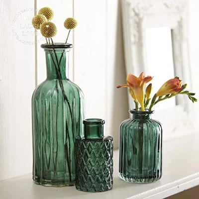 Image of Set of 3 Assorted Glass Vases Emerald Green