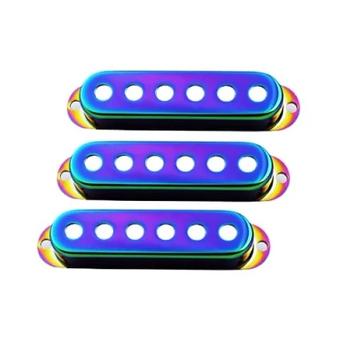 Image of Guyker 3Pcs Single Coil Guitar Pickup Covers (52mm Pole Spacing), Copper Mounting Ring Set Accessories Replacement Part, (PS001, Chameleon Rainbow)