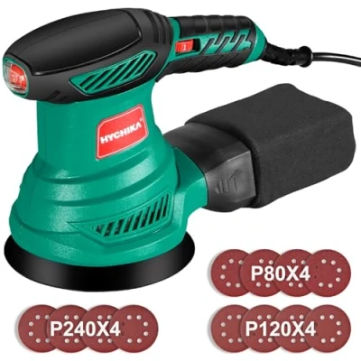 Image of HYCHIKA Orbital Sander, 300W 13000RPM Random 6 Variable Speeds, 125mm 12Pcs Sandpapers, Electric Sander with Dust Collection Ideal for Sanding, Polishing Wood, DIY, Home Improvements