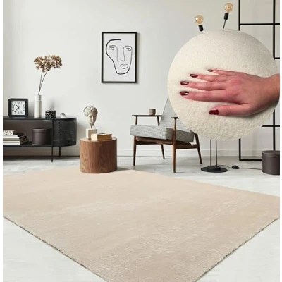 Image of the carpet Relax Rug, Modern, Fluffy, Short Pile, Non Slip Underside, Washable up to 30C, Super Soft, Fur Look, Beige, 160 x 220 cm