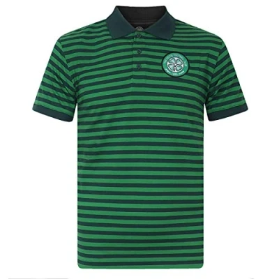Image of Celtic FC Official Football Gift Mens Striped Polo Shirt Green Marl Small