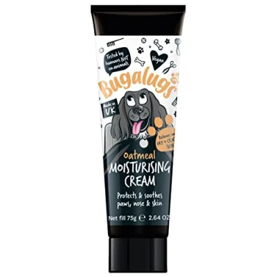 Image of BUGALUGS Dog nose balm 75g, Moisturising cream for paws, and skin dogs contains Colloidal Oatmeal, Vegan formula reduces irritation redness (75g Moisturiser)
