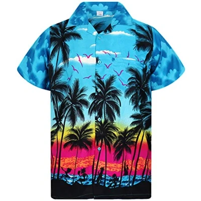 Image of King Kameha Men&#039;s Beach Shirt Short Sleeve Casual Button Down Hawaii Vacation, Beach, Turquoise, XL