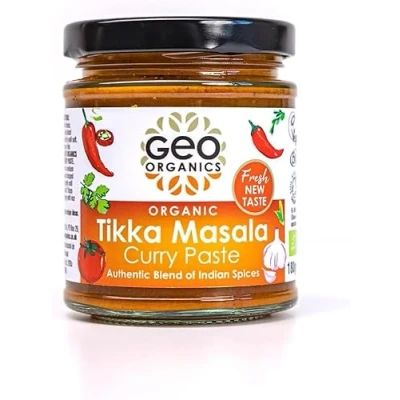 Image of Geo Organics Tikka Masala Curry Paste 180g (Pack of 3) Serves 4 Organic Certified &amp; Vegan Friendly Authentic Restaurant Recipe Base Food