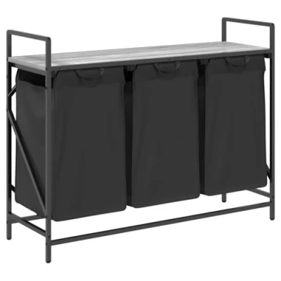 Image of vidaXL Laundry Basket 3 Compartments/Grey Sonoma Sorter with Shelf Bathroom/Bathroom/Laundry Room Storage