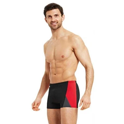 Image of Zoggs Men&#039;s Prism Hip Racer Swim Trunks, Black Red, W36