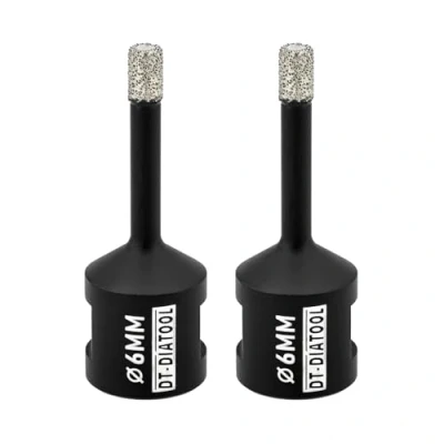 Image of DT DIATOOL Diamond Drill Bit 2PCS 6mm Hole Saw for Dry Drilling Tile Porcelain Marble Ceramic Granite