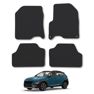 Image of 5mm Rubber Car Mats Compatible With Hyundai Kona (2017 2023) [Electric] Tailored Fit Floor Set Accessory Custom Anti Slip Backing Heavy Duty Waterproof Easy Clean Durable All Weather