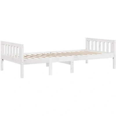Image of vidaXL Children&#039;s Bed Solid Pine Wood, White Loft Frame 90x200cm Modern Kids&#039; Bedroom Furniture, Durable and Stable with Slatted Base