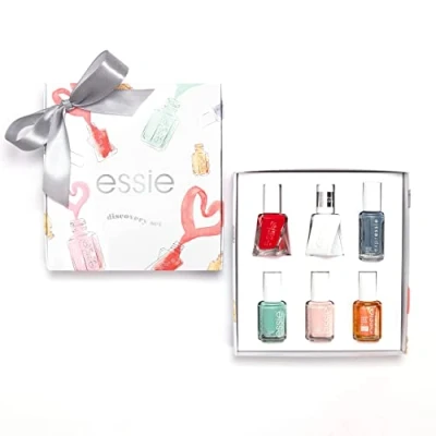 Image of Essie 6 piece Discovery Set: Gel Couture Rock the Runway, Top Coat, expressie Air Dry, Mint Candy Apply, Ballet Slippers, Apricot Oil