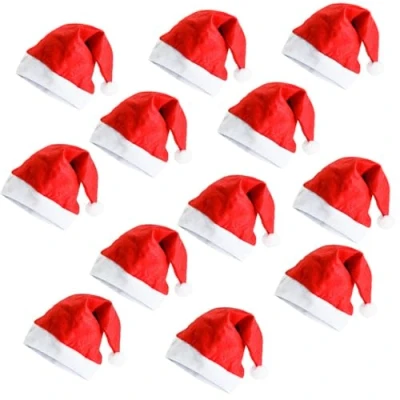 Image of Ram® 12 Pieces Christmas Santa Hat Party Fancy Dress Hats Or Costume Dressing Up Father Red For