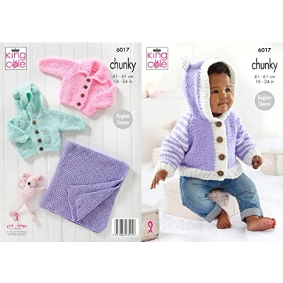 Image of King Cole Baby Chunky Knitting Pattern Boys Girls Jacket Cardigan &amp; Blanket (6017)