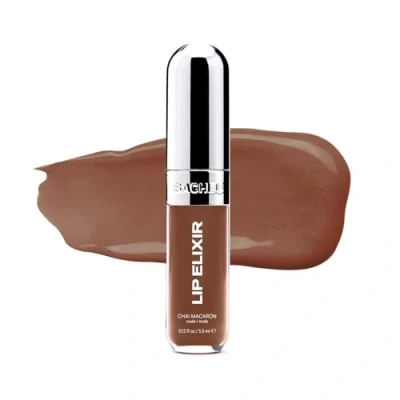 Image of Sacheu Lip Elixir Nourishing Glaze and Tint Gloss. High Shine Moisturizing Gloss Enriched with Oils For Hydrating Smooth Finish, Cruelty Free (Chai Macaron)