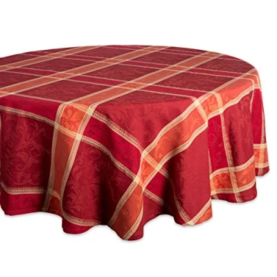 Image of DII Traditional Harvest Wheat Jacquard Collection Thanksgiving Fall Table Décor Damask Cotton, 70&quot; Round Tablecloth, Burnt Orange Pumpkin Vine