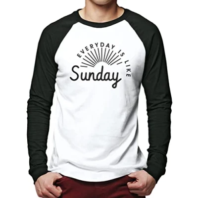 Image of HotScamp Everyday is Like Sunday Men&#039;s Baseball Top White/Black Medium