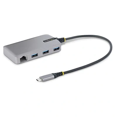Image of StarTech.com 3 Port USB C Hub with Ethernet 3x A Ports, Gigabit RJ45, 3.0 5Gbps, Bus Powered, 1ft/30cm Long Cable Portable Laptop Type Adapter w/GbE (5G3AGBB HUB)