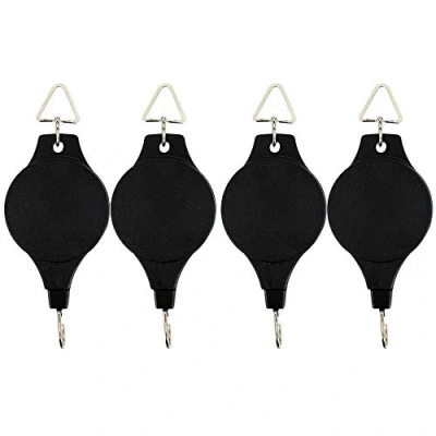 Image of LA HUATE 4Pcs Retractable Plant Hanger Hook Pulley Easy Reach Hanging Flowers Basket Garden Baskets Pots and Birds Feeder Hang High Up Pull Down to Water Feed (Black (4Pcs))