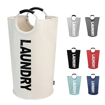 Image of DOKEHOM 90L Large Laundry Basket, Collapsible Bag, Freestanding Tall Clothes Hamper, Foldable Washing Bin (Beige)