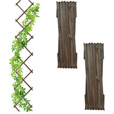 Image of Relaxdays Extendable Trellis, Set of 3, 180 x 30 cm, Wood, Wall Mounted, Climbing Support, for Plants &amp; Flowers, Brown