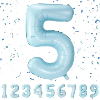 Image of Number Balloons 5,Pastel Blue 5 for Birhtday Party Decoration,40 Inch Giant Helium Foil Boys Girls 5th Birthday Decor Anniversary Decorations Supplies