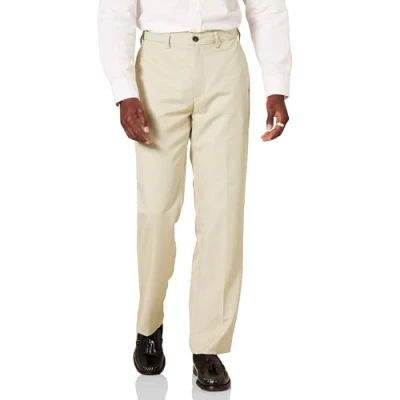 Image of Amazon Essentials Men&#039;s Classic Fit Expandable Waist Flat Front Dress Trousers, Stone, 38W / 28L