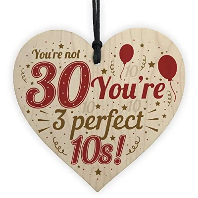 Image of RED OCEAN 30th Birthday Funny Gifts For Men Women Handmade Wooden Heart Sign Novelty Brother Sister Friend