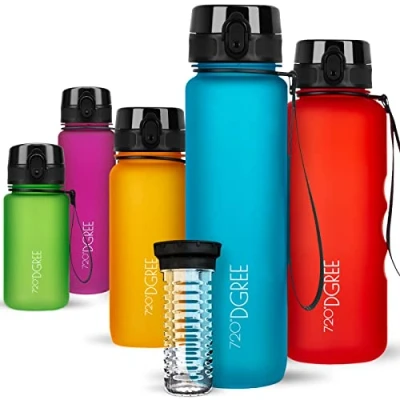 Image of 720DGREE Water Bottle “uberBottle“ 1 L softTouch +Fruit Infuser BPA Free Tritan, Leakproof, Reusable Drinking Sports for Gym, Running, Fitness, Cycling, Travel, School &amp; Office