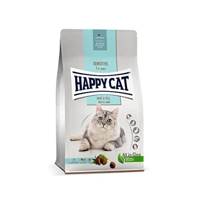 Image of Happy cat 70600 sensitive skin &amp; Coat Dry food with chicken for she cats and tomcats contents 1.3 kg