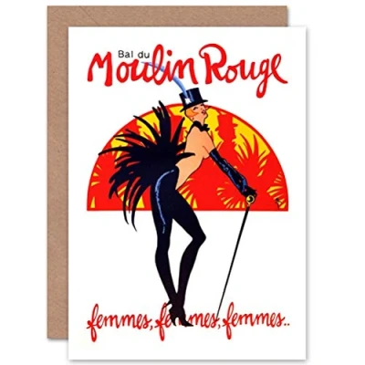 Image of Wee Blue Coo Personalised Burlesque Moulin Rouge Vintage Advertising Paris France Greeting Card Arty Art All Occasion Congratulations