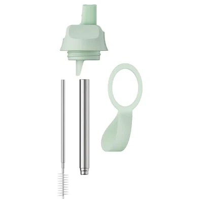 Image of Chilly&#039;s Series 2 Sports Flip Lid with Telescopic Straw and Nylon Carry Loop Easy Lid, Cleaning Brush Included Accessory Water Bottles Lichen Green