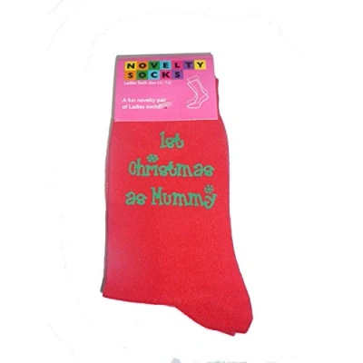 Image of Red Christmas Socks 1st as Mummy in Green Ladies Gift for New Mum