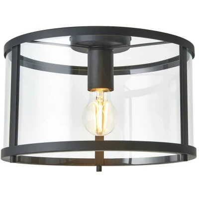 Image of Hopton Decorative Flush Ceiling Lamp, Matt Black, Glass