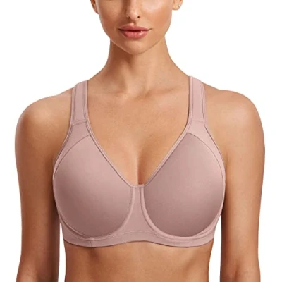 Image of SYROKAN Women&#039;s Sports Bra High Impact Underwire Support Full Coverage Plus Size Molded Fitness Workout Bras Brick 36E