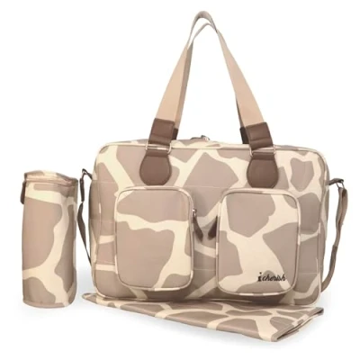 Image of My Babiie Changing Bag Tote With Insulated Bottle Holder, Portable Mat, Baby Travel Bag, Nappy Messenger 2 Front Pockets Dani Dyer Giraffe