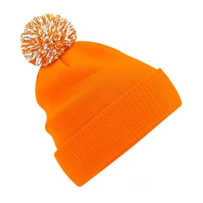 Image of Beechfield Snowstar Beanie Ribbed Cuff Elegant Design Orange/White