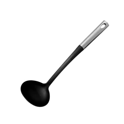 Image of Fackelmann ORIGIN Soup Ladle, Serving Spoon, Cooking Plastic Function Head, Stainless Steel Handle, 35.5x10.5x7.5cm, Silver &amp; Black
