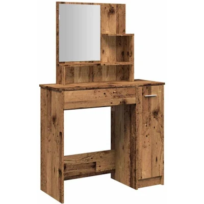 Image of vidaXL Dressing Table Vanity with Mirror &amp; Storage, Engineered Wood Makeup Table, 86.5x35x136 cm