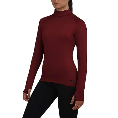 Image of TCA Women&#039;s SuperThermal Long Sleeve Performance Base Layer Running Training Workout Top Mock Neck with Thumbholes Cabernet, L