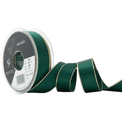 Image of Berisfords Gold Edge Satin Ribbon, Bottle : Forest, 25 mm Width, 20 metre Length