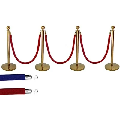 Image of 4 X Brass Queue Barrier Posts Security Stanchion Rope Divider Steel Set Gold