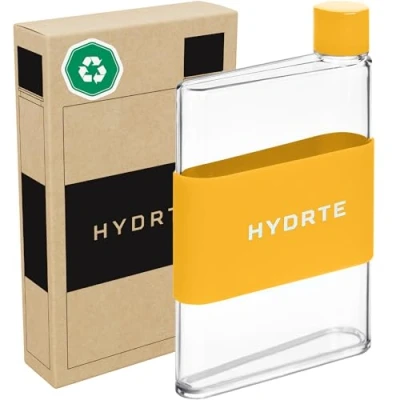 Image of Hydrte The Flat Water Bottle Leakproof BPA Free Plastic Ultimate Handbag Thin Fits Into Any Bag (350ml, Mango Yellow)