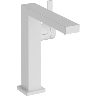 Image of hansgrohe Tecturis E Fine bathroom tap without waste, energy saving (CoolStart), sink with spout height 150 mm, basin mixer water (EcoSmart+), matt white, 73041700