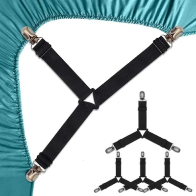 Image of HRLORK Bed Sheet Clips Fasteners Mattress Cover Elastic Adjustable Straps Bedsheet Grippers Black 3 4 Packs